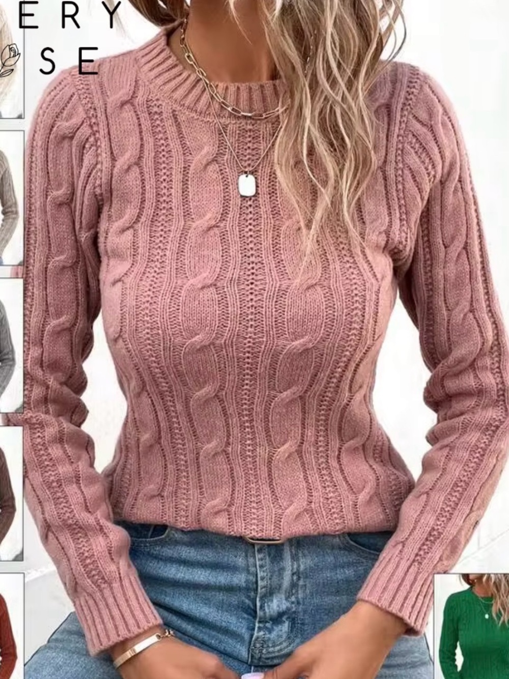 SHEIN Chunky Cable Knit Sweater - Dusty Rose size small